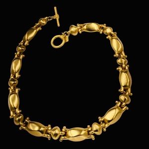 Vintage Anne Klein Brushed Gold Tone Modernist Link Necklace